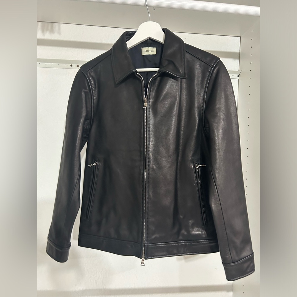 Factotum black leather zip up jacket